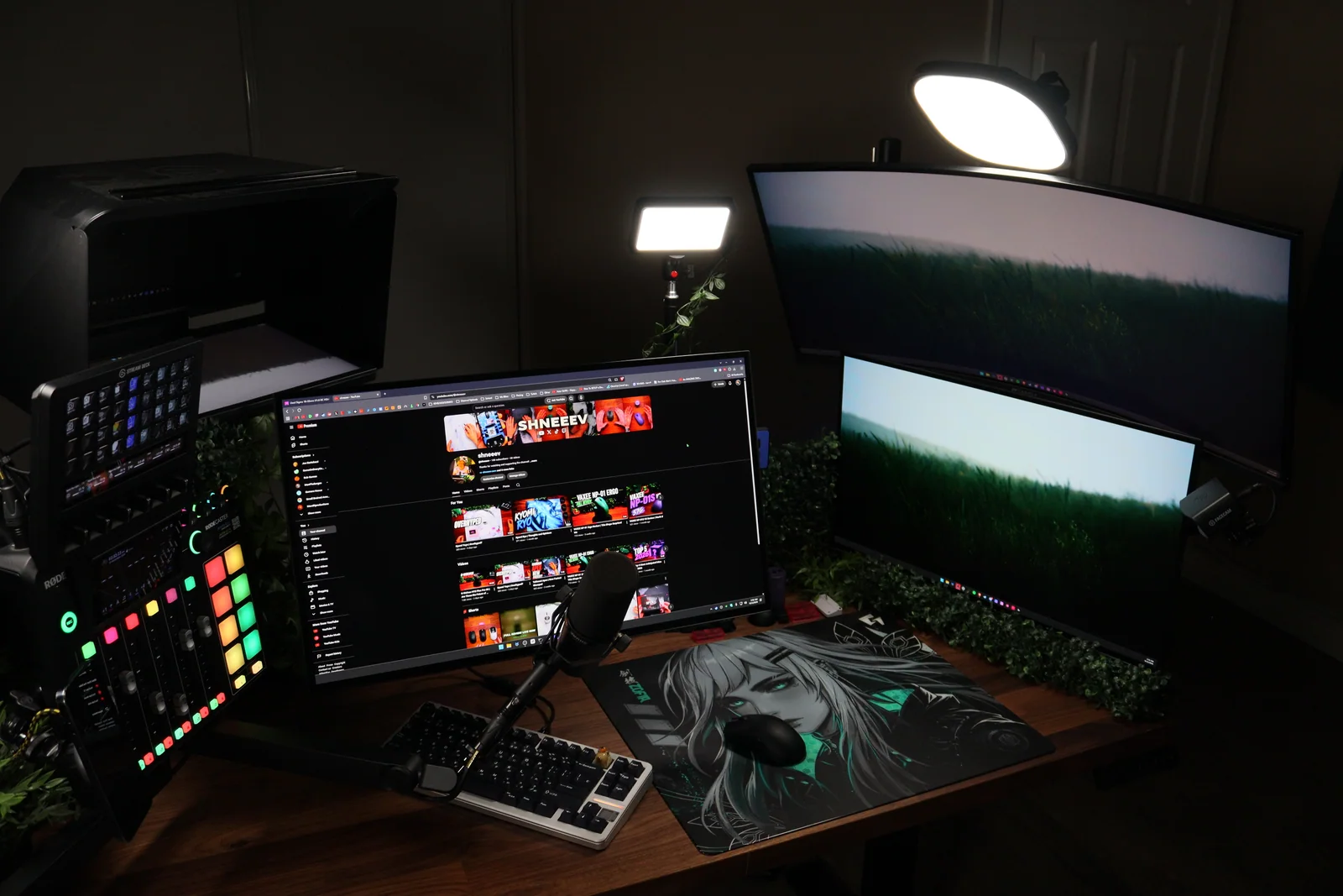 SHNEEEV desk, camera, audio, and streaming setup
